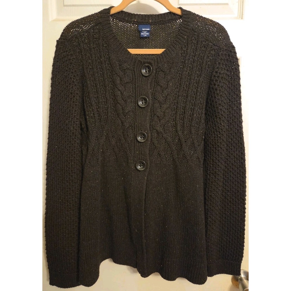 vintage Basic Editions Cable-Knit Empire Cardigan Sweater black